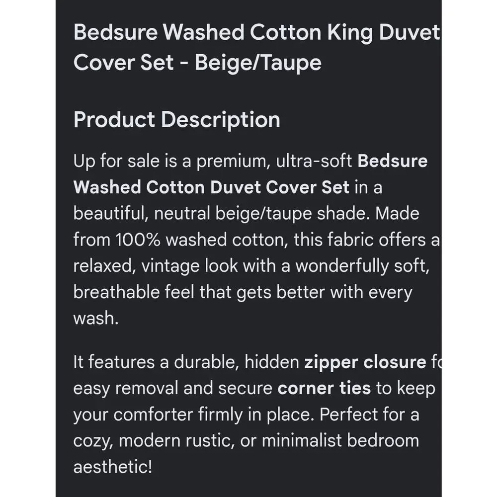 Bedsure Washed Cotton King Duvet Cover Set 104x90 Beige Taupe Khaki Zip